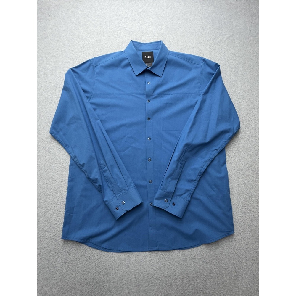 5.11 Tactical Shirt Mens Large Blue Solid Long Sleeve Snap Front Work Casual
